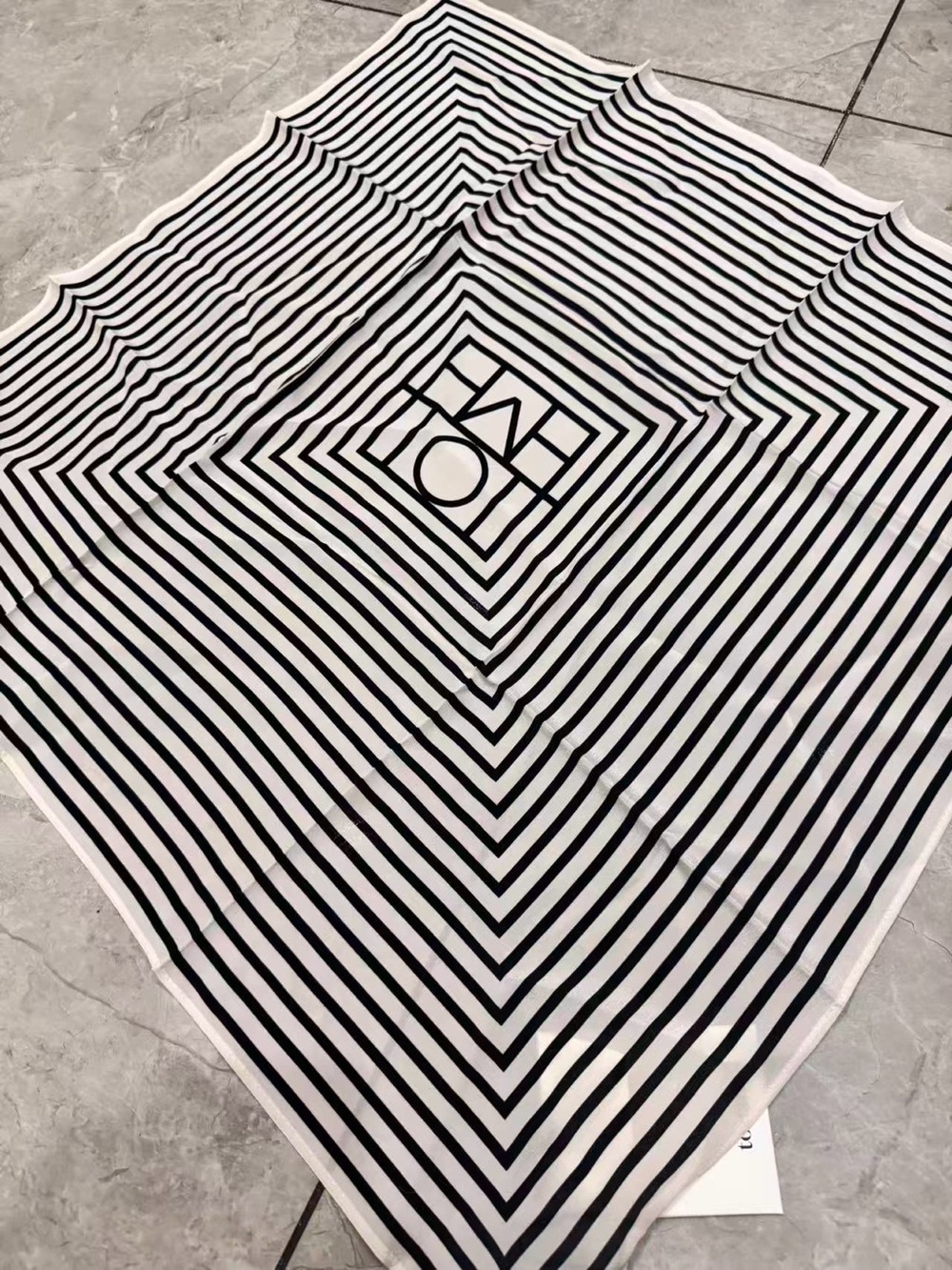Toteme Striped Black & White Square Scarf with Center Logo
